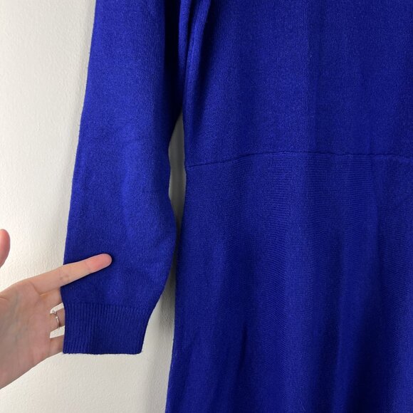 NWT Ann Taylor Ultraviolet Blue Mock Neck Midi Flare Sweater Dress - Picture 3 of 6